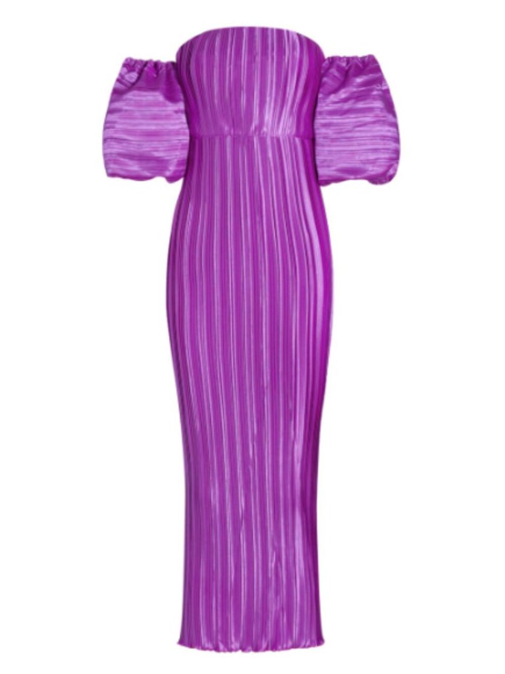 Off-Shoulder Puff Sleeve Pleated Midi Dress in Grape Purple 4 Us (8 Aus)